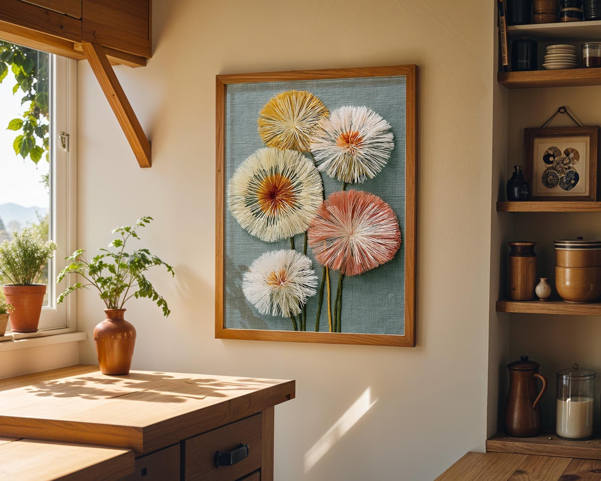 Textured Dandelion Wall Art, Botanical Print, Neutral Floral Decor, Modern Poster (Framed Option) by The Wall Art Studio -...