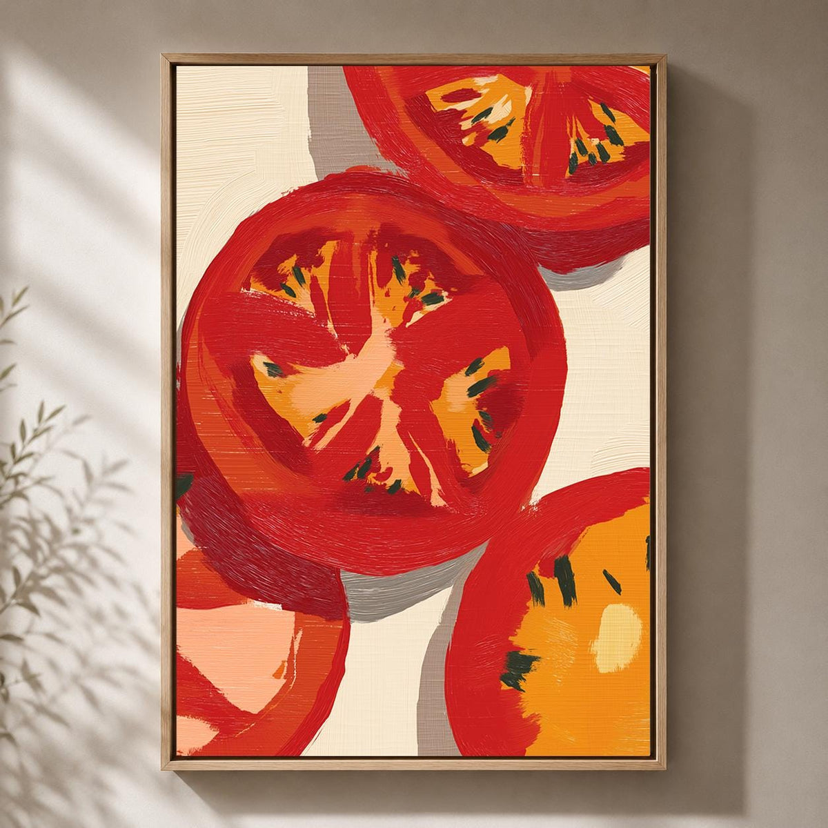 Tomato Slice Framed Canvas Art, Modern Kitchen Food Wall Decor by The Wall Art Studio - physical