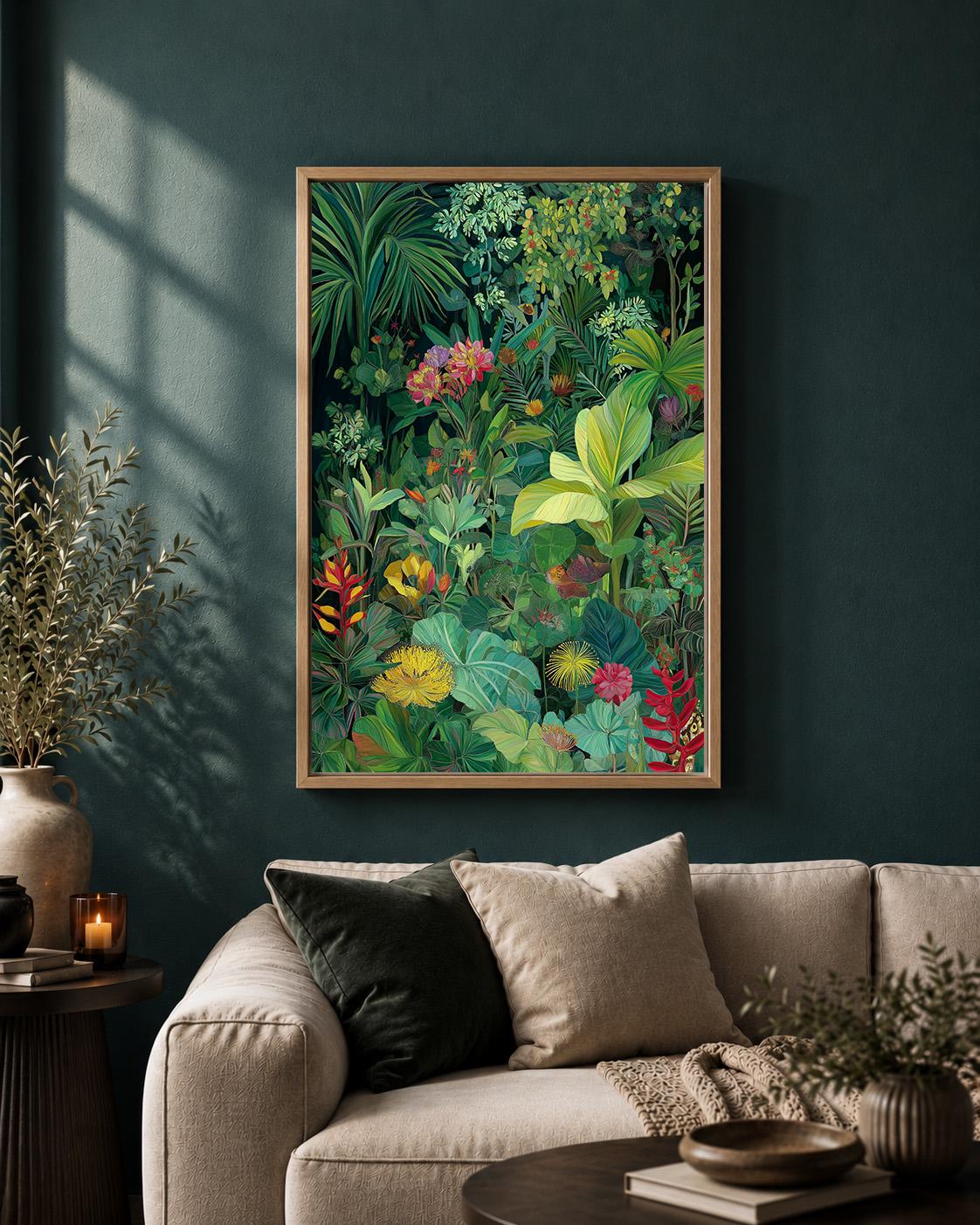 Tropical Jungle Framed Canvas Print, Moody Botanical Wall Art, Exotic Plant Decor by The Wall Art Studio - physical