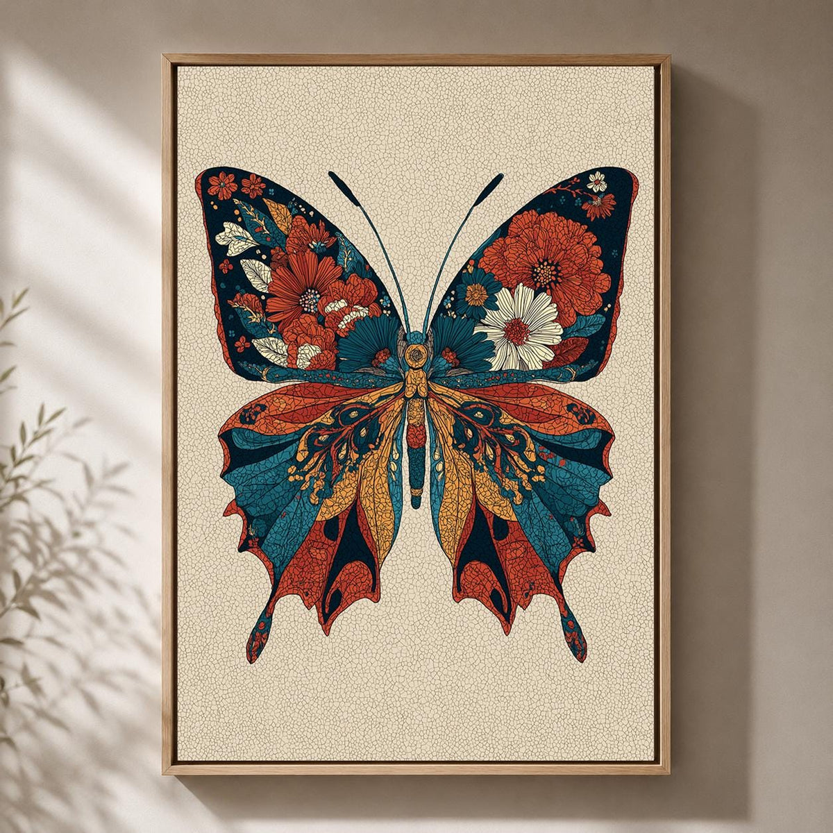 Vintage Floral Framed Butterfly Canvas Art, Cottagecore Botanical Wall Decor by The Wall Art Studio - physical
