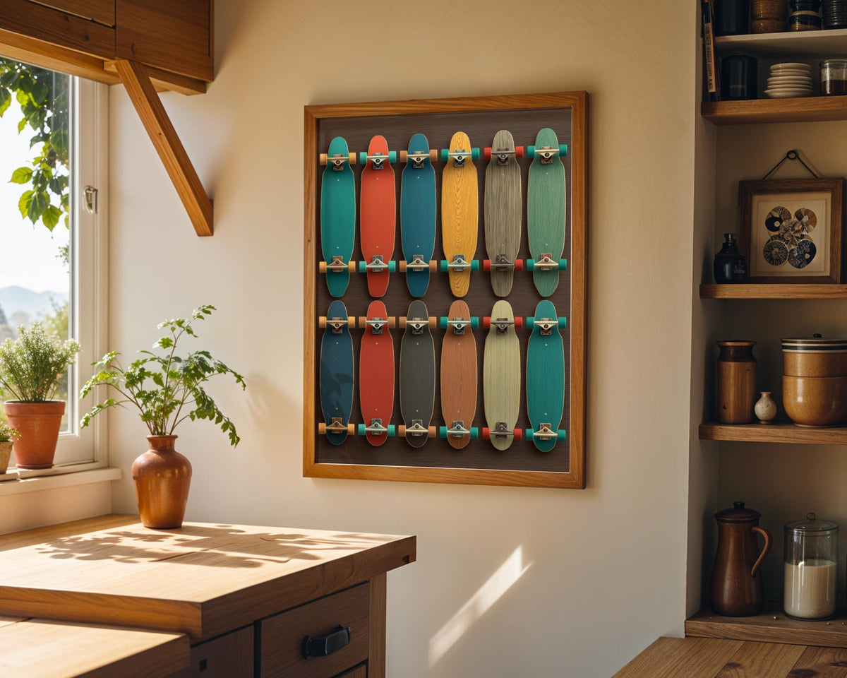 Vintage Skateboard Wall Art • Retro Longboard Collection Print • Mid-Century Sports Décor • Teen Room Artwork by The Wall...