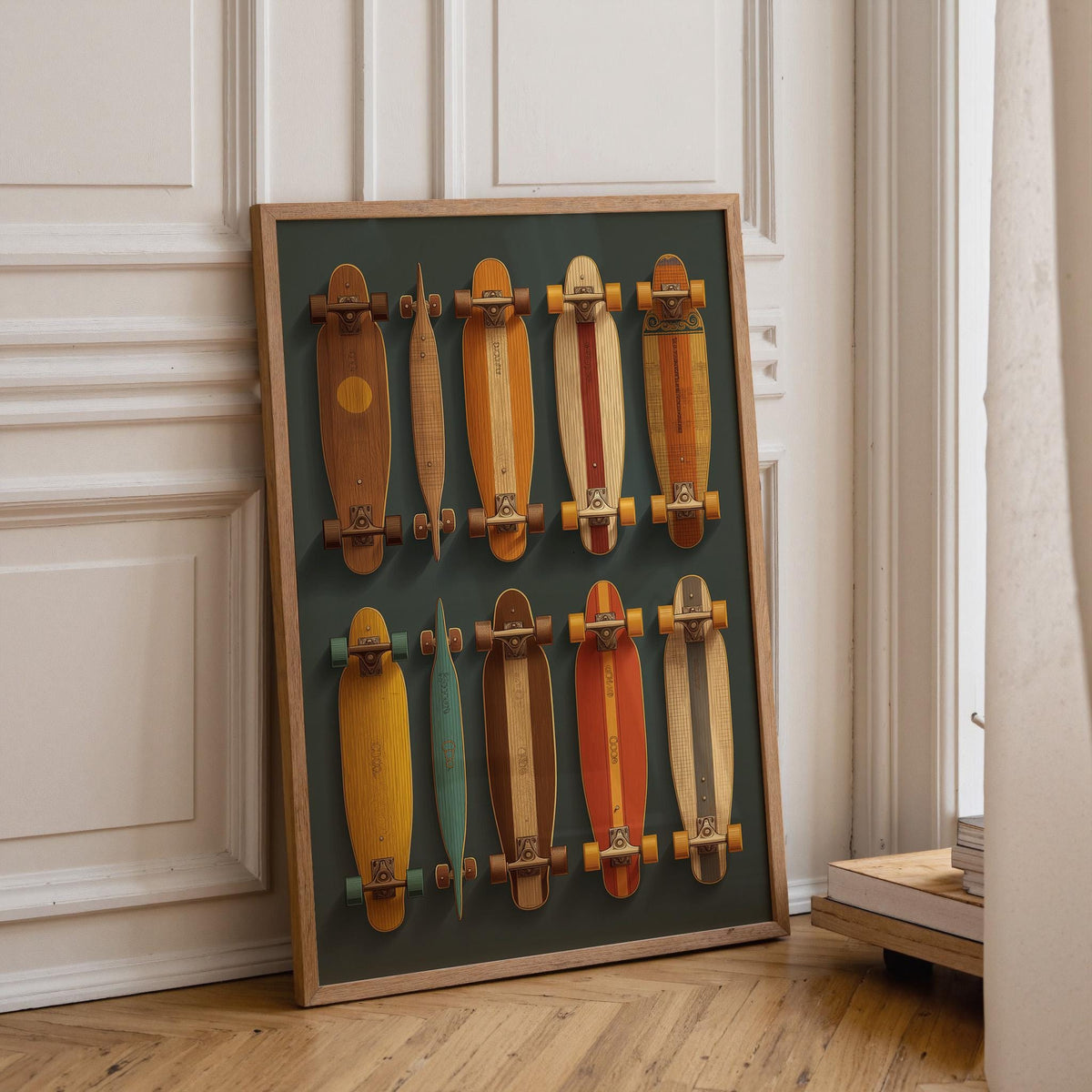 Vintage Skateboard Wall Art • Retro Longboard Collection Print • Mid-Century Sports Décor • Teen Room Artwork by The Wall...