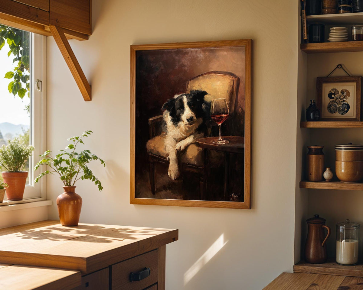 Vintage Style Dog Portrait Print, Humorous Wine Dog Art, Rustic Home Decor by The Wall Art Studio - physical