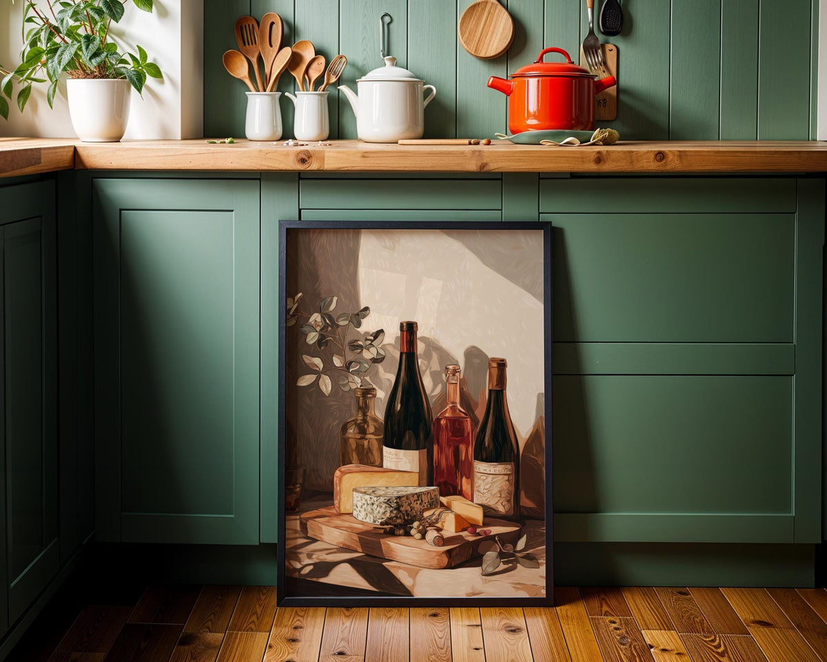 Wine and Cheese Wall Art Print | Rustic Kitchen Dining Room Décor | Still Life Vineyard Artwork | Wine Lover Gift | French...