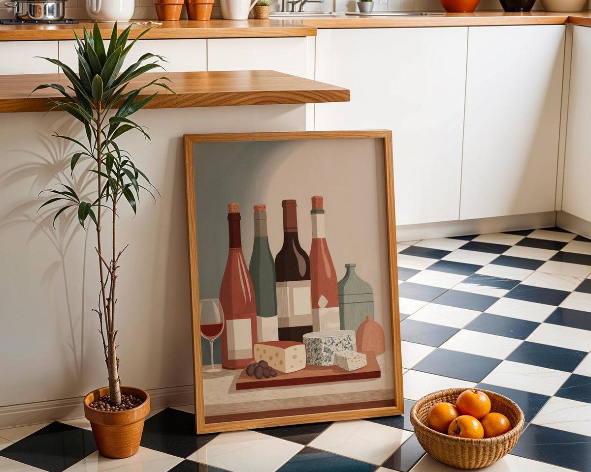 Wine and Cheese Wall Art Print | Rustic Kitchen Dining Room Décor | Still Life Vineyard Artwork | Wine Lover Gift | French...