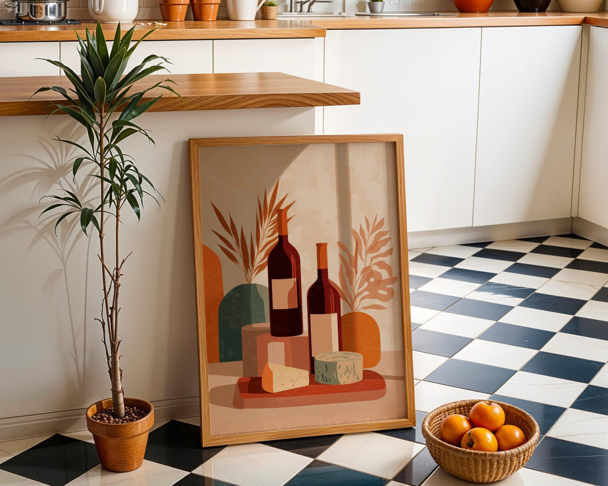 Wine and Cheese Wall Art Print | Rustic Kitchen Dining Room Décor | Still Life Vineyard Artwork | Wine Lover Gift | French...