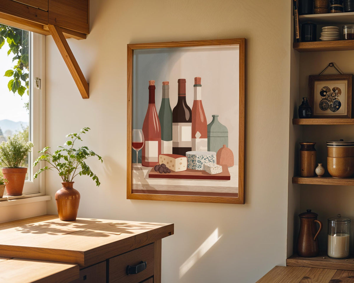 Wine and Cheese Wall Art Print | Rustic Kitchen Dining Room Décor | Still Life Vineyard Artwork | Wine Lover Gift | French...