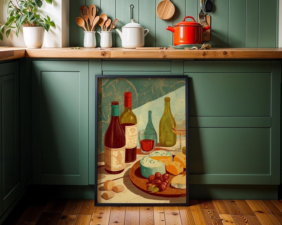 Wine and Cheese Wall Art Print | Rustic Kitchen Dining Room Décor | Still Life Vineyard Artwork | Wine Lover Gift | French...