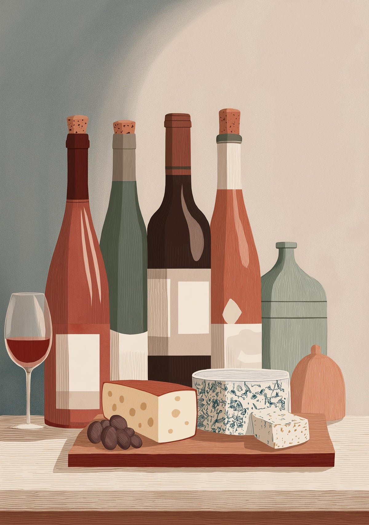 Wine and Cheese Wall Art Print | Rustic Kitchen Dining Room Décor | Still Life Vineyard Artwork | Wine Lover Gift | French...