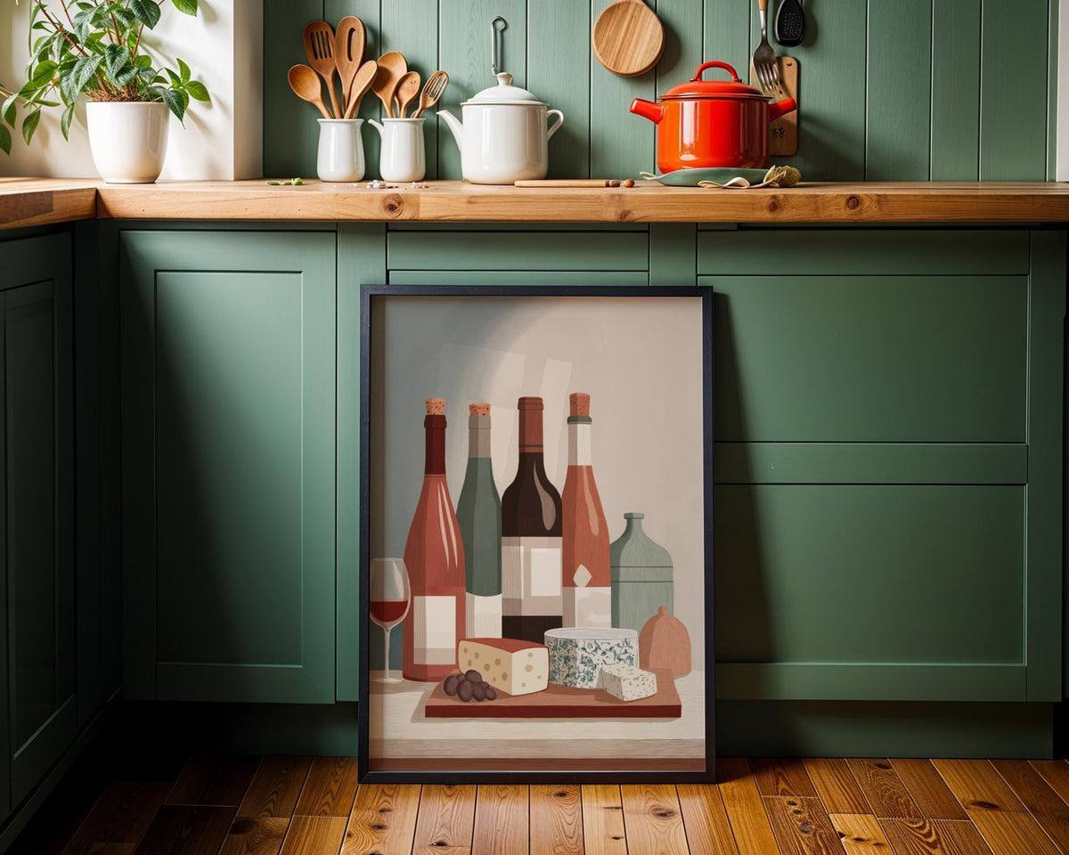 Wine and Cheese Wall Art Print | Rustic Kitchen Dining Room Décor | Still Life Vineyard Artwork | Wine Lover Gift | French...