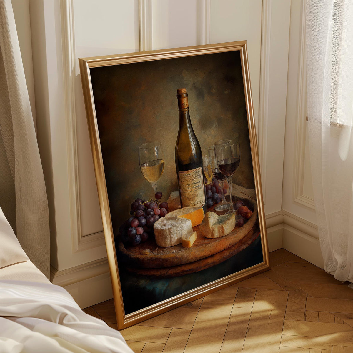 Wine and Cheese Wall Art Print | Rustic Kitchen Dining Room Décor | Still Life Vineyard Artwork | Wine Lover Gift | French...