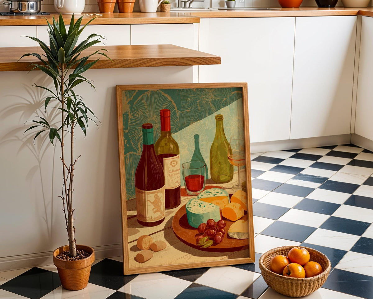 Wine and Cheese Wall Art Print | Rustic Kitchen Dining Room Décor | Still Life Vineyard Artwork | Wine Lover Gift | French...