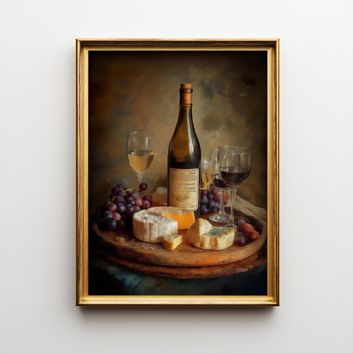 Wine and Cheese Wall Art Print | Rustic Kitchen Dining Room Décor | Still Life Vineyard Artwork | Wine Lover Gift | French...