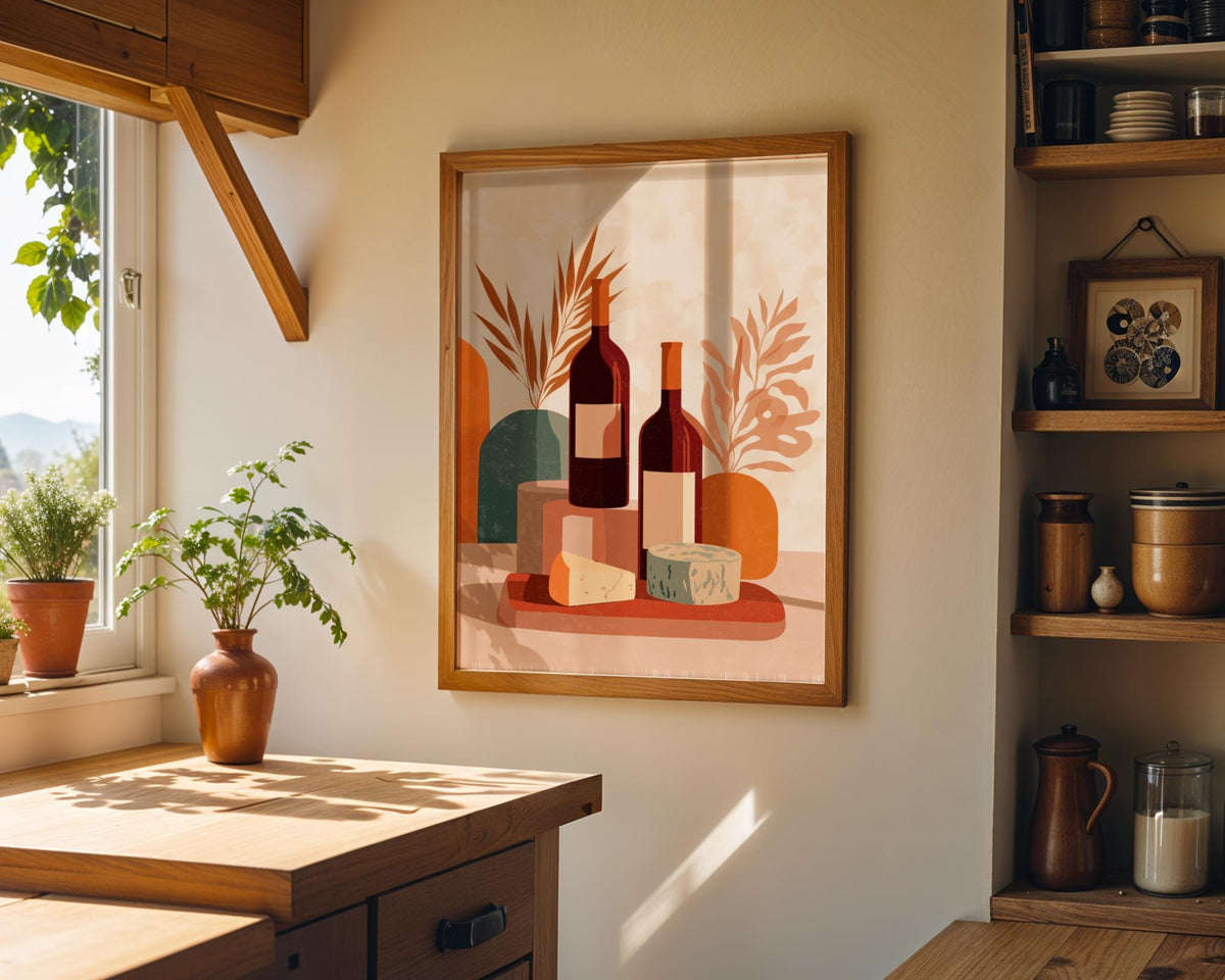 Wine and Cheese Wall Art Print | Rustic Kitchen Dining Room Décor | Still Life Vineyard Artwork | Wine Lover Gift | French...