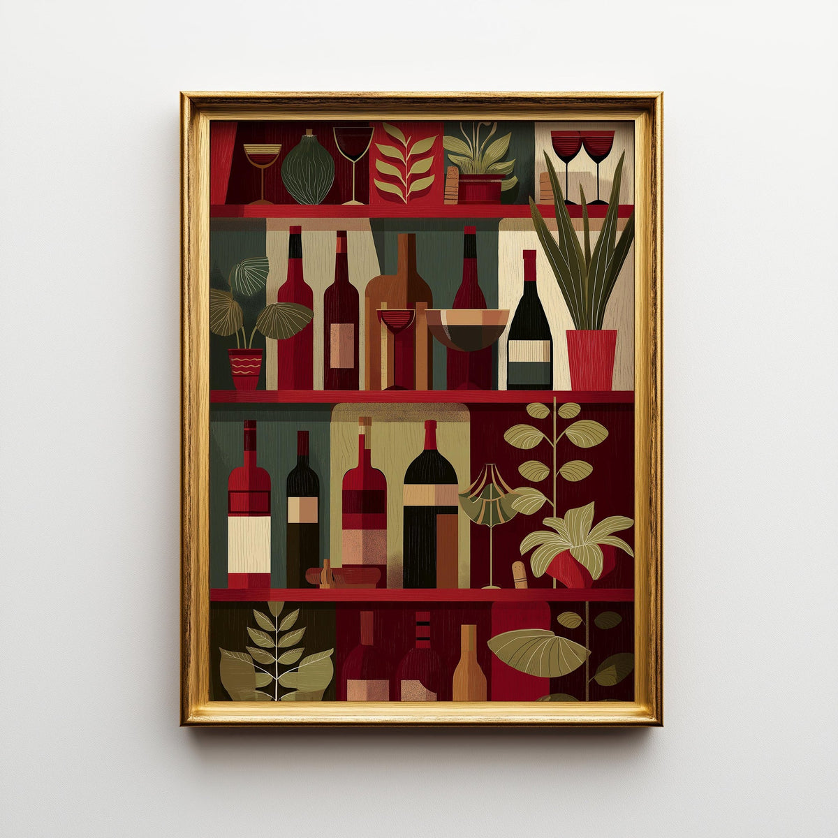 Wine Bottle Illustration Print, Modern Kitchen Bar Cart Decor, Wine Lover Gift by The Wall Art Studio - physical