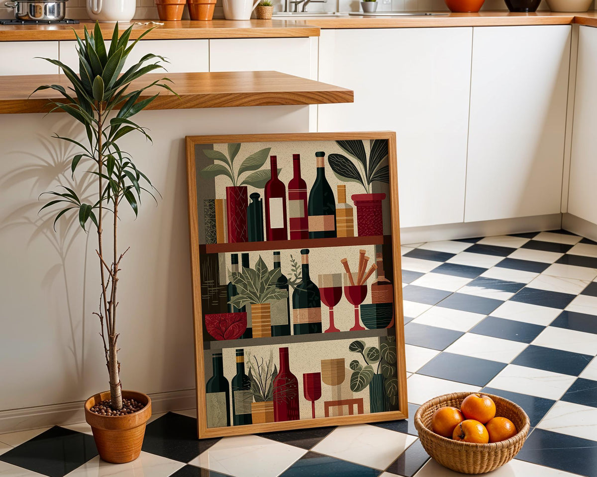 Wine Bottle Illustration Print, Modern Kitchen Bar Cart Decor, Wine Lover Gift by The Wall Art Studio - physical