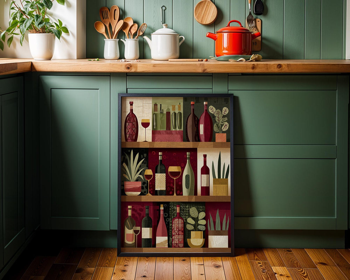 Wine Bottle Illustration Print, Modern Kitchen Bar Cart Decor, Wine Lover Gift by The Wall Art Studio - physical
