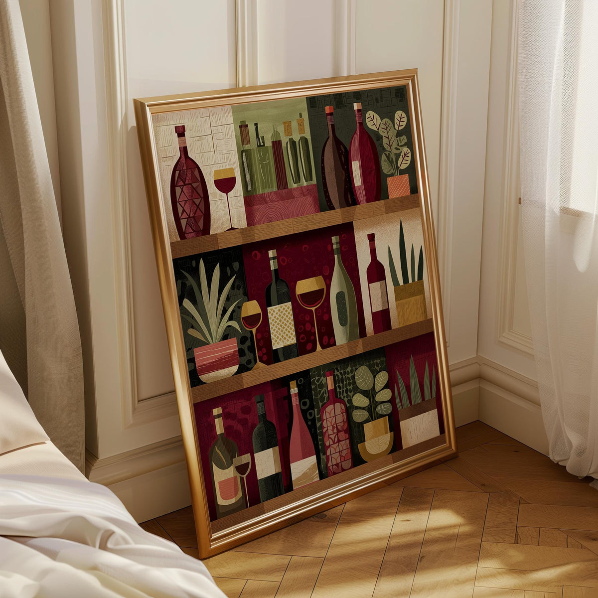 Wine Bottle Illustration Print, Modern Kitchen Bar Cart Decor, Wine Lover Gift by The Wall Art Studio - physical