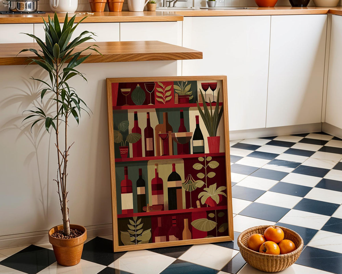 Wine Bottle Illustration Print, Modern Kitchen Bar Cart Decor, Wine Lover Gift by The Wall Art Studio - physical