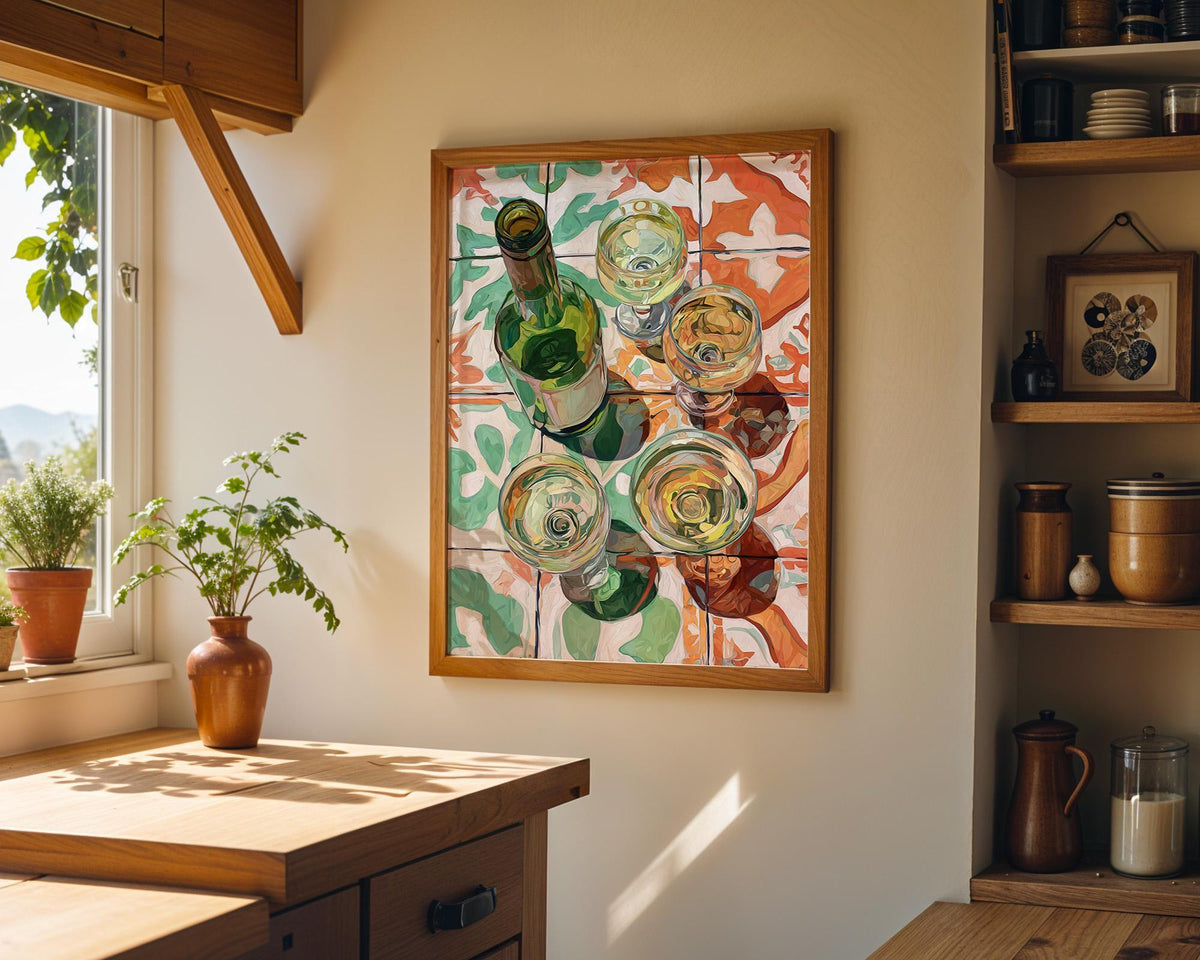 Wine Tile Print, Mediterranean Kitchen Decor, Italian Poster, Rustic Artwork by The Wall Art Studio - physical