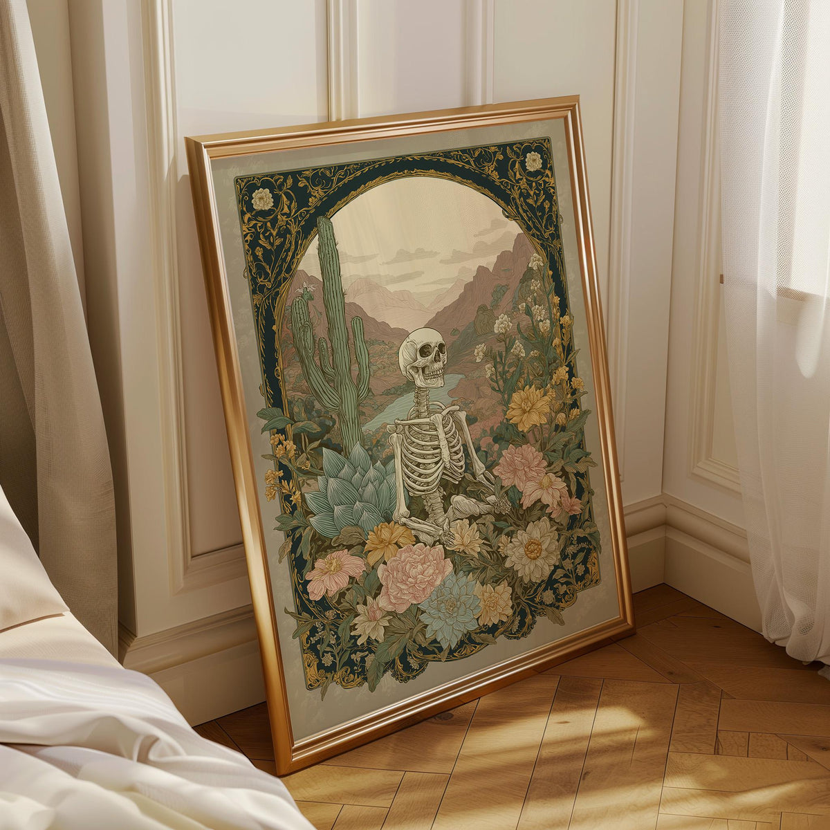 Floral Skeleton Western Gothic Desert Botanical Wall Art by The Wall Art Studio - physical