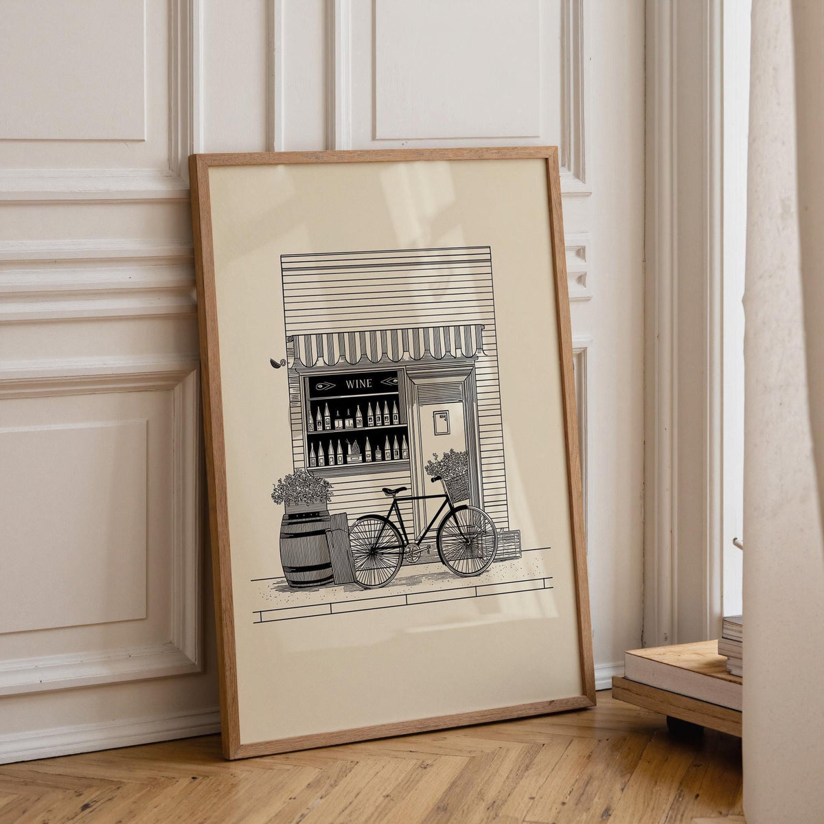 Wine Shop Art Print | Vintage Wine store Illustration | Wine Wall Art | Black and White | Cosy Home Décor | French Poster...