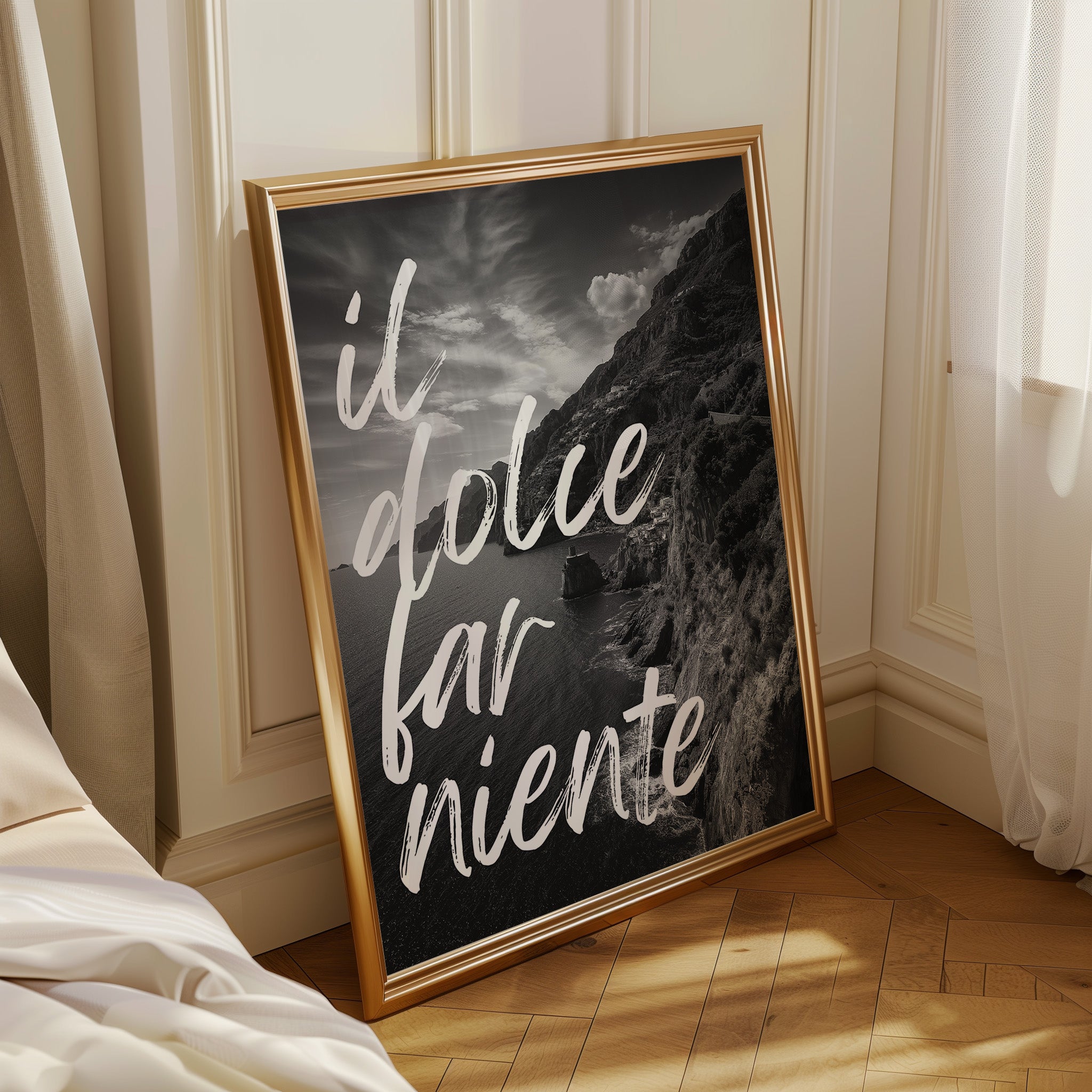 Il Dolce far Niente Black and White Italian Coastal Landscape Wall Art