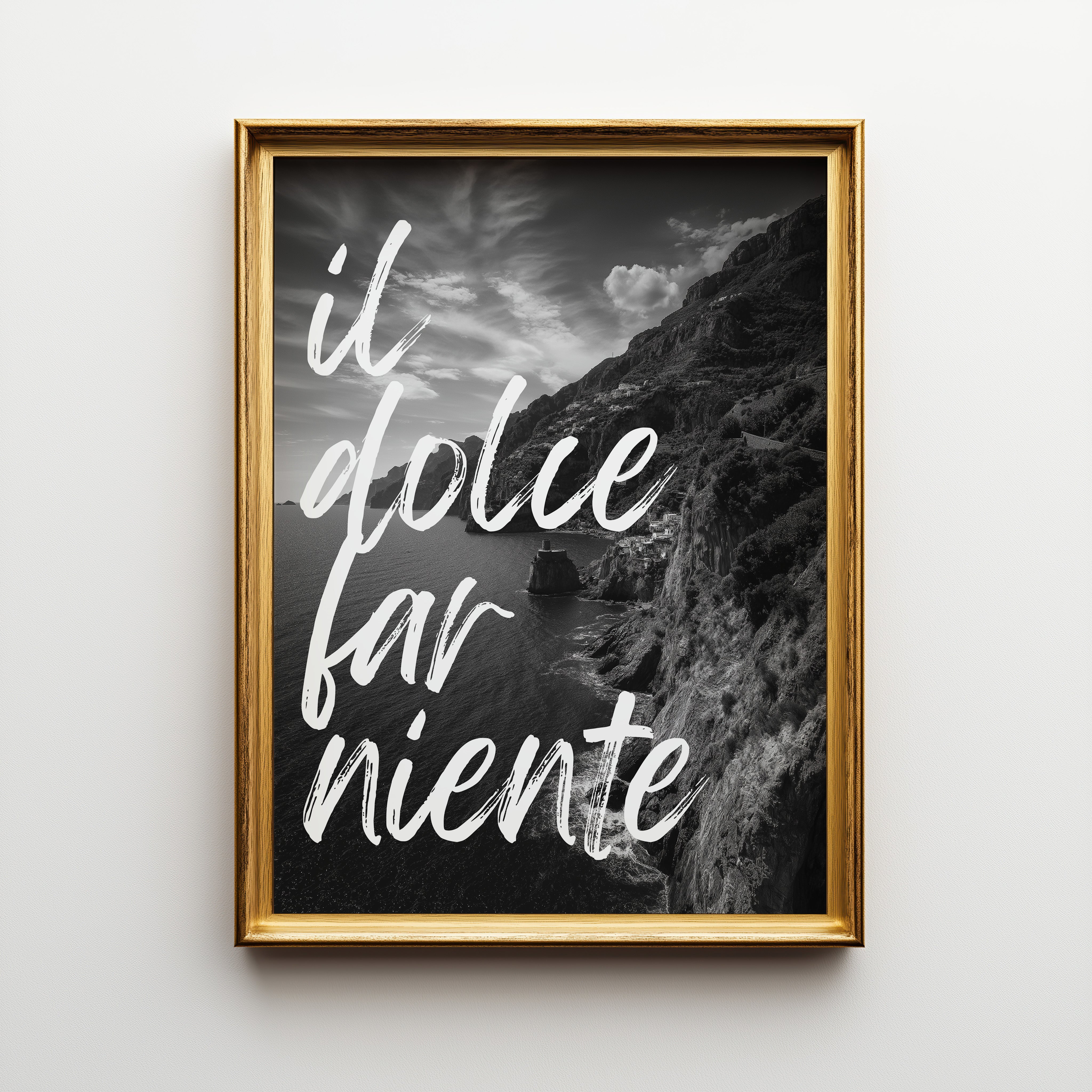 Il Dolce far Niente Black and White Italian Coastal Landscape Wall Art