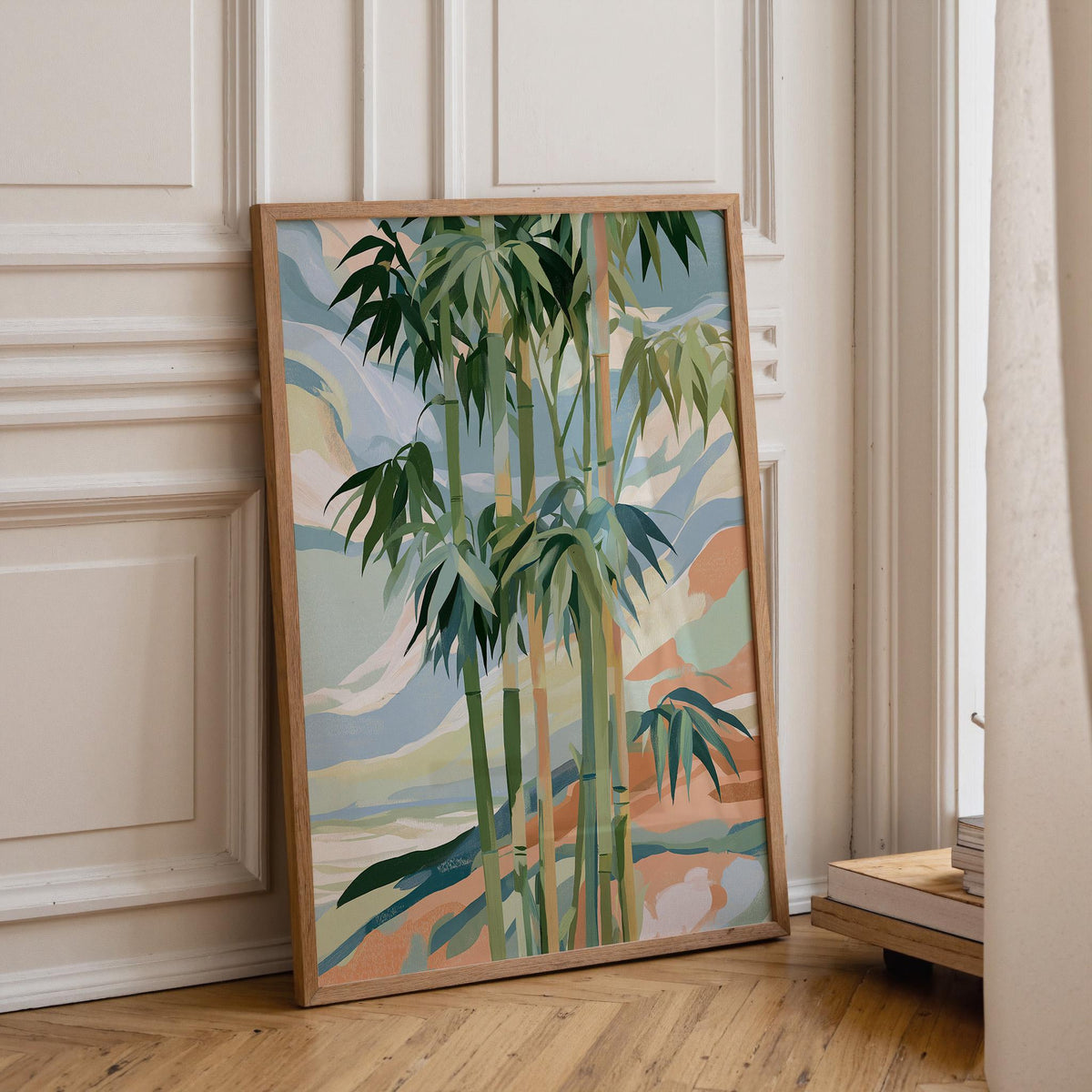 Abstract Bamboo Wall Art, Modern Botanical Japandi Poster, Zen Green Plant Decor (Framed Option) by The Wall Art Studio -...