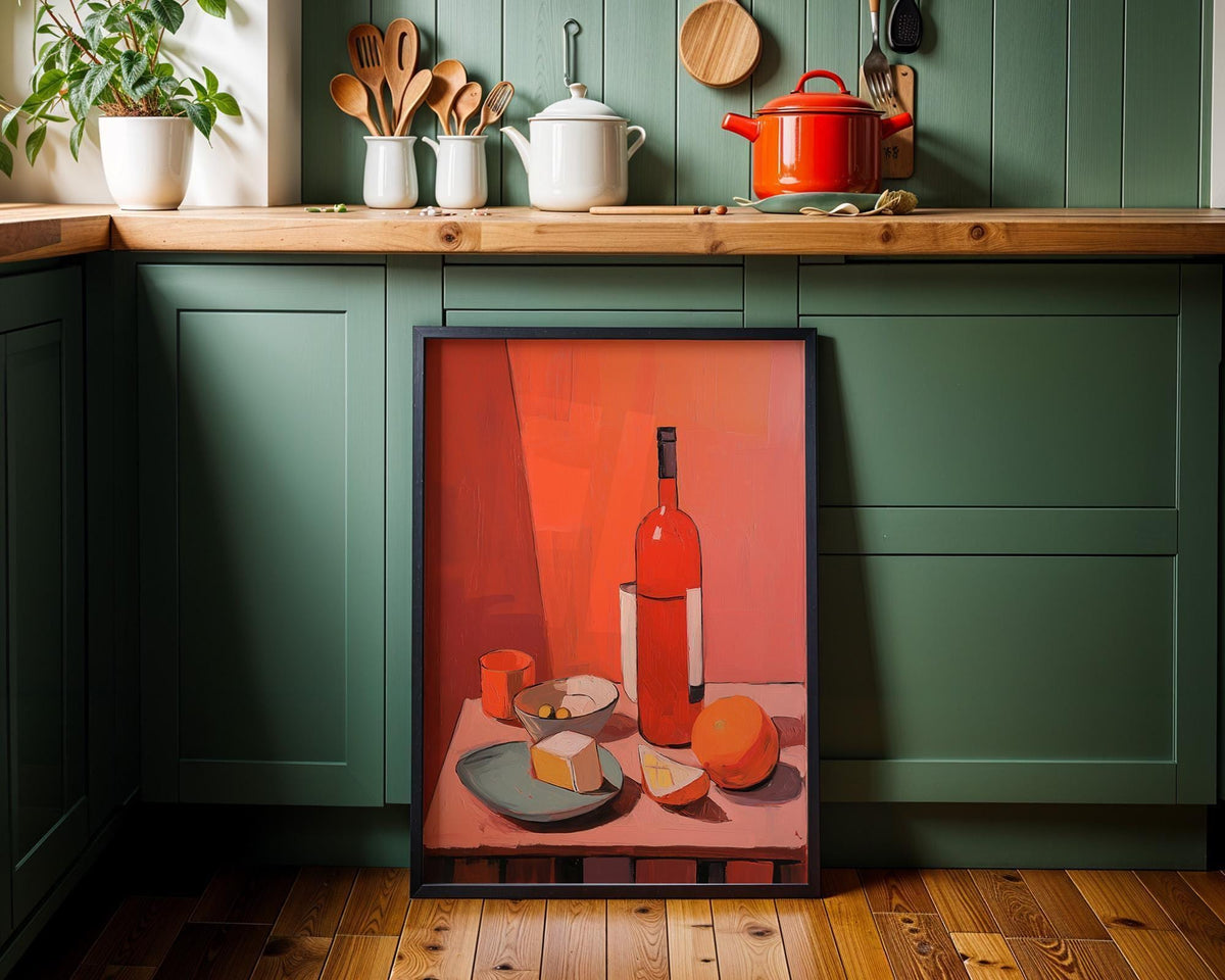 Abstract Food Print, Mediterranean Lemon Wine Poster, Colorful Kitchen Art by The Wall Art Studio - physical