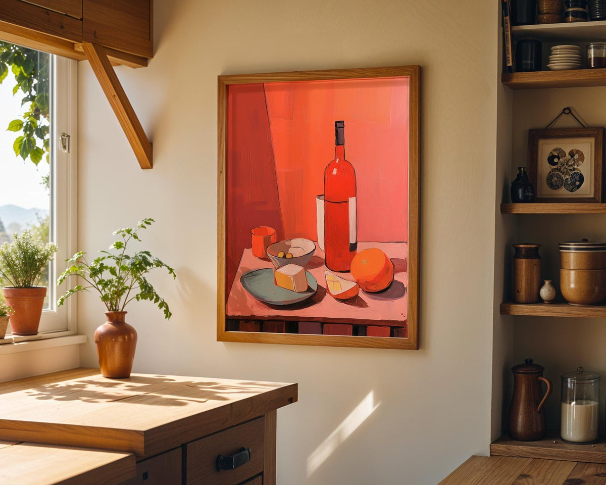 Abstract Food Print, Mediterranean Lemon Wine Poster, Colorful Kitchen Art by The Wall Art Studio - physical