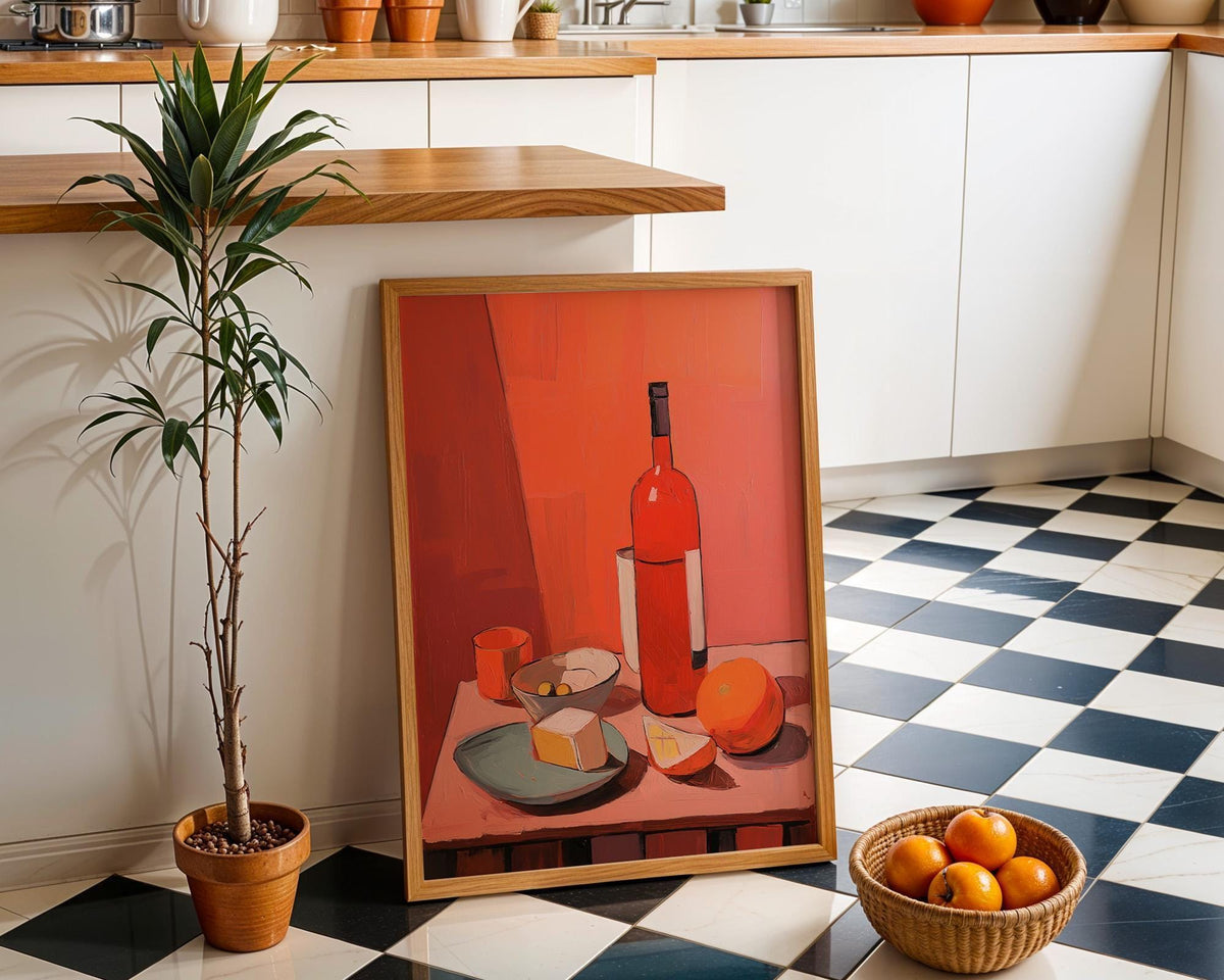 Abstract Food Print, Mediterranean Lemon Wine Poster, Colorful Kitchen Art by The Wall Art Studio - physical
