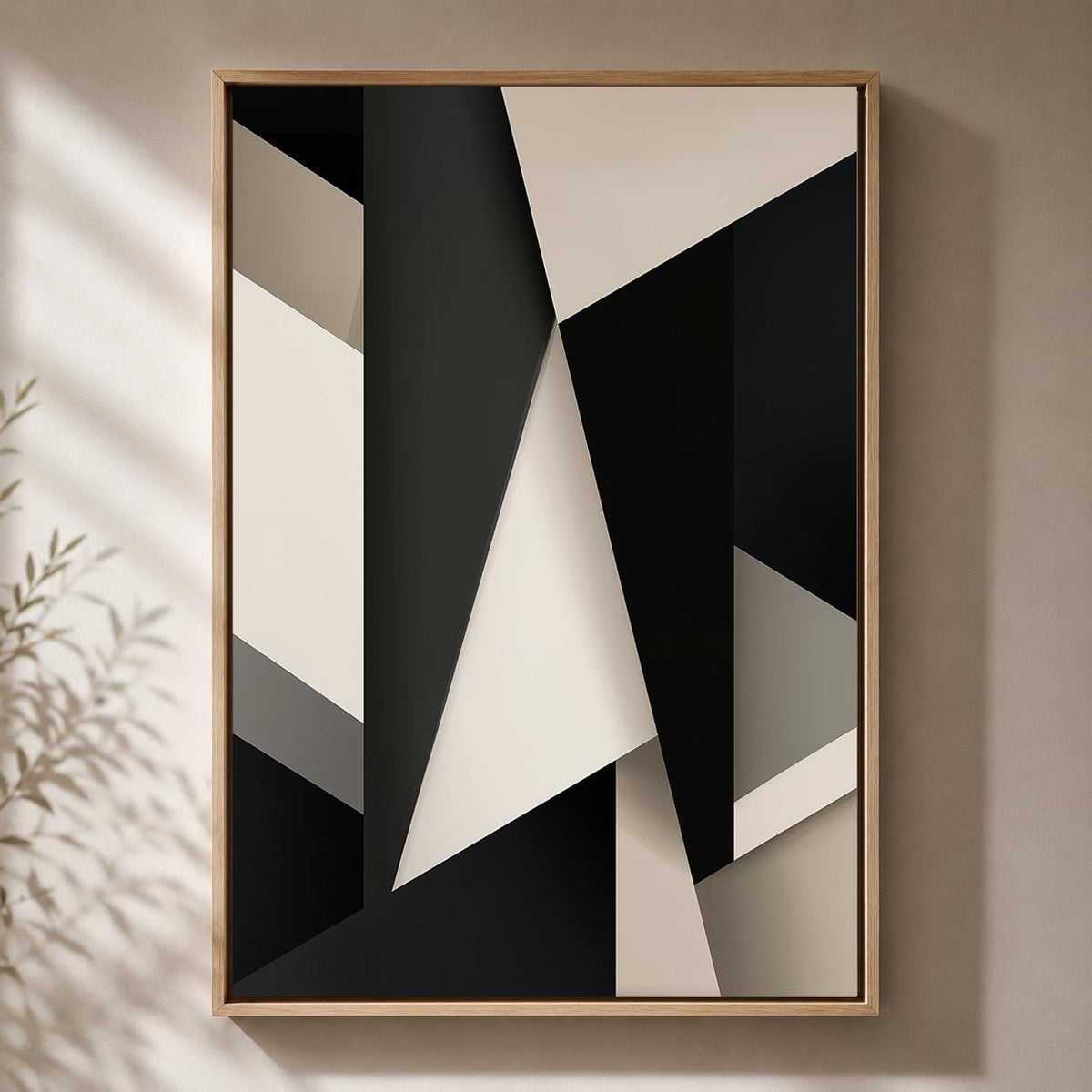 Abstract Geometric Framed Canvas Wall Art, Modern Black Beige Minimalist Living Room Home Decor by The Wall Art Studio - p...