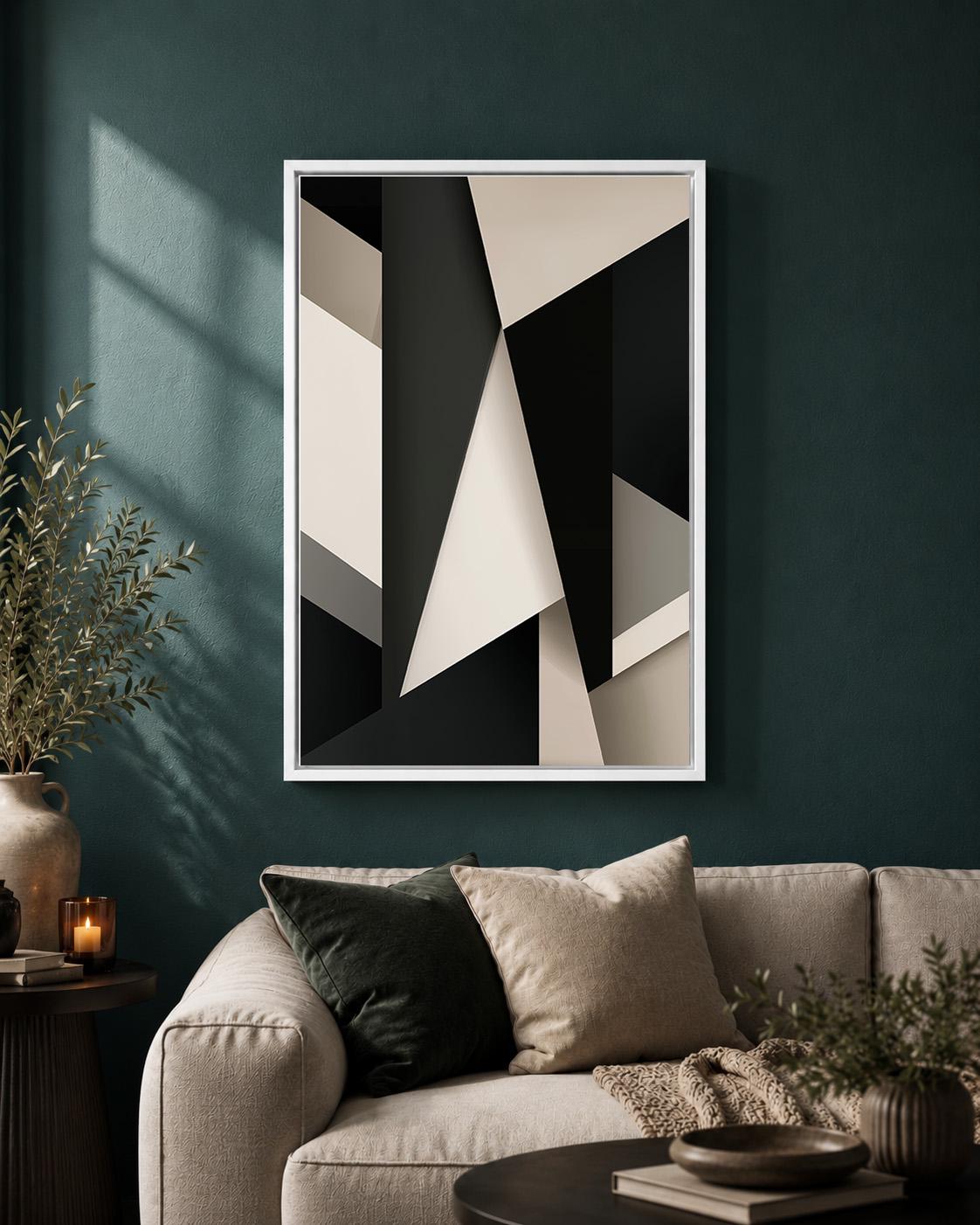 Abstract Geometric Framed Canvas Wall Art, Modern Black Beige Minimalist Living Room Home Decor by The Wall Art Studio - p...