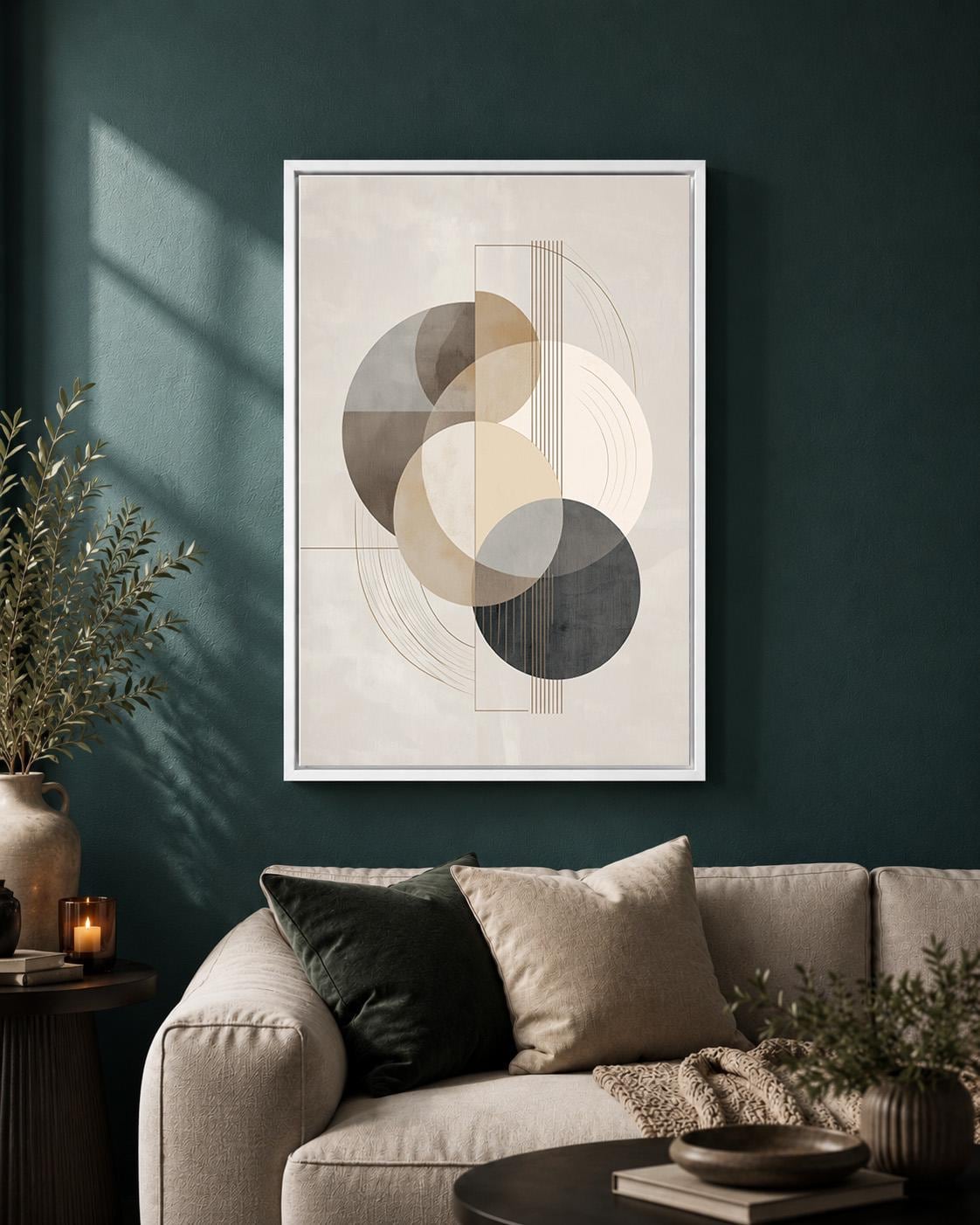 Abstract Geometric Framed Canvas Wall Art, Neutral Minimalist Framed Canvas, Modern Beige Canvas Wall Art for Living Room...
