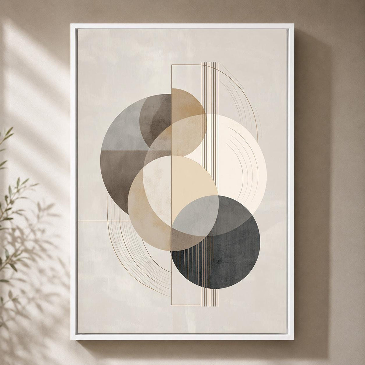 Abstract Geometric Framed Canvas Wall Art, Neutral Minimalist Framed Canvas, Modern Beige Canvas Wall Art for Living Room...