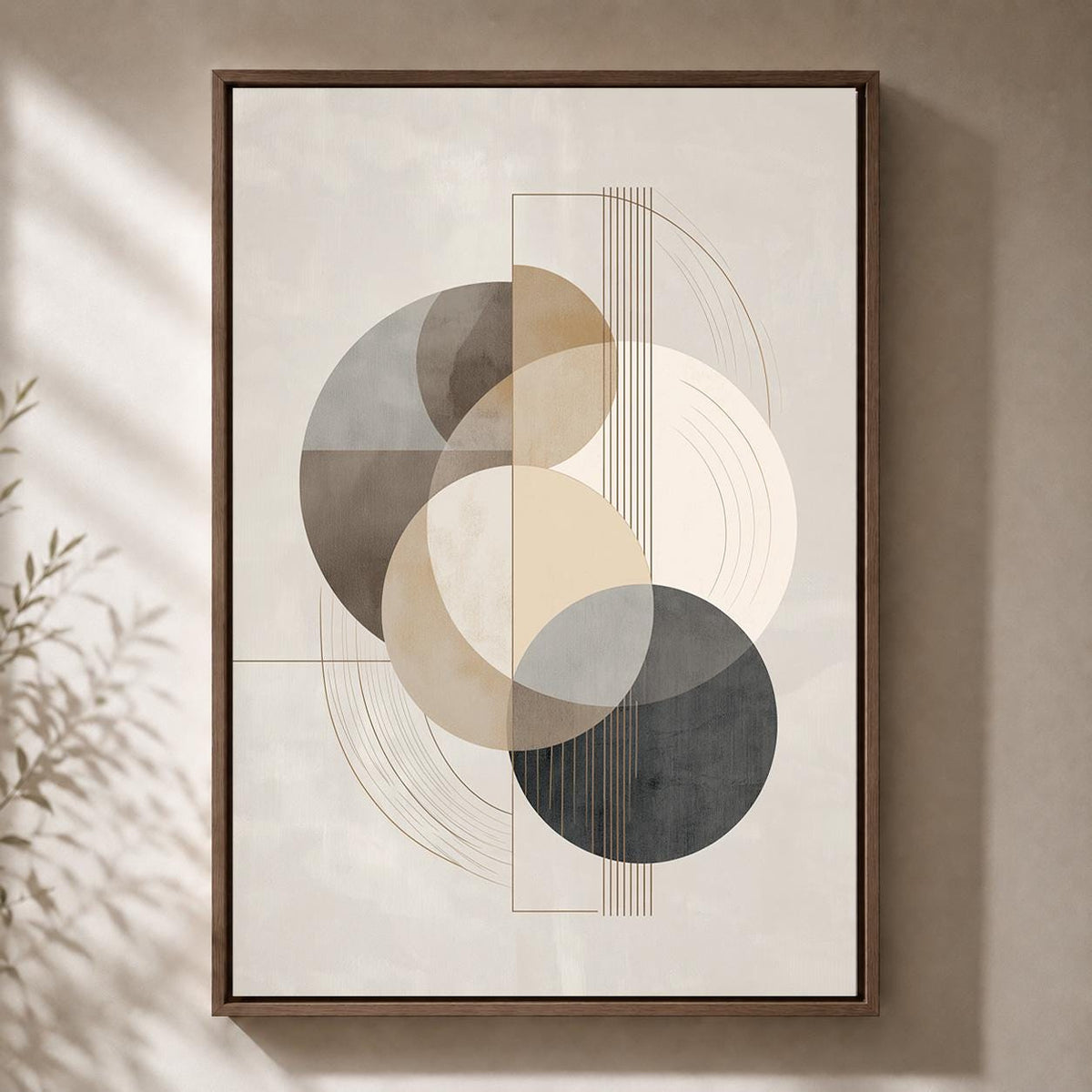 Abstract Geometric Framed Canvas Wall Art, Neutral Minimalist Framed Canvas, Modern Beige Canvas Wall Art for Living Room...