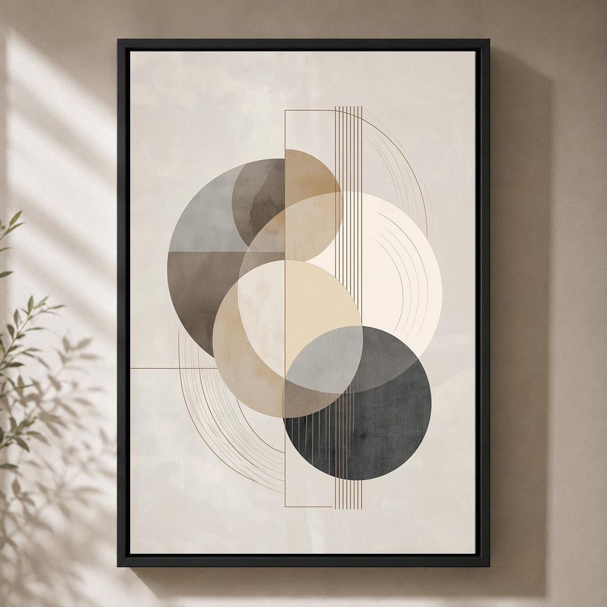 Abstract Geometric Framed Canvas Wall Art, Neutral Minimalist Framed Canvas, Modern Beige Canvas Wall Art for Living Room...