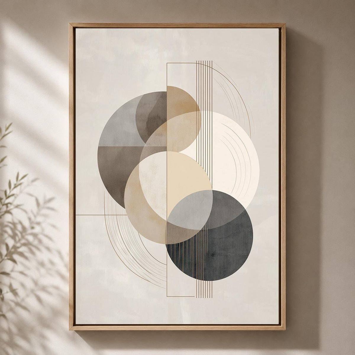 Abstract Geometric Framed Canvas Wall Art, Neutral Minimalist Framed Canvas, Modern Beige Canvas Wall Art for Living Room...