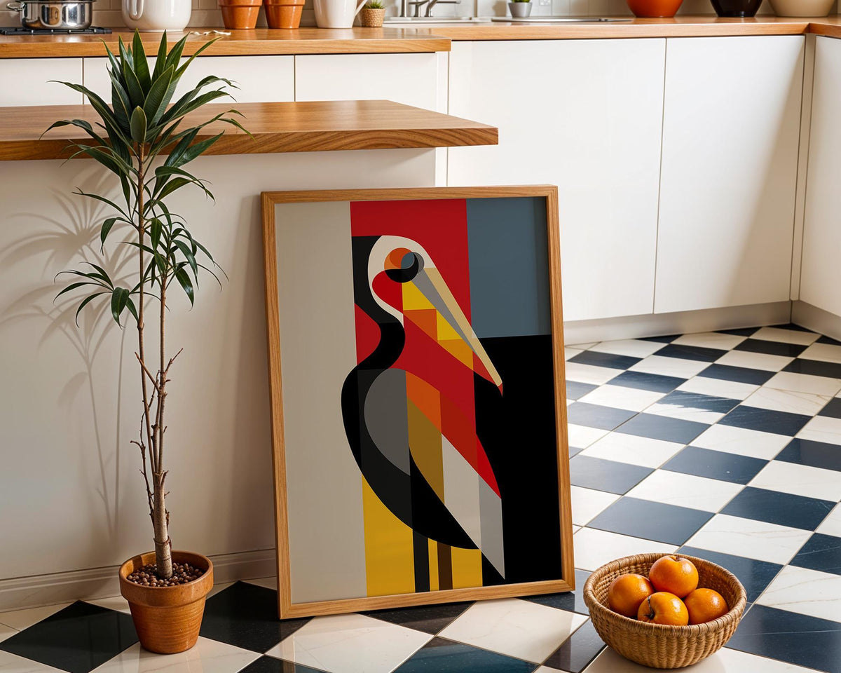Abstract Pelican Geometric Bird Print, Mid Century Coastal Poster by The Wall Art Studio - physical
