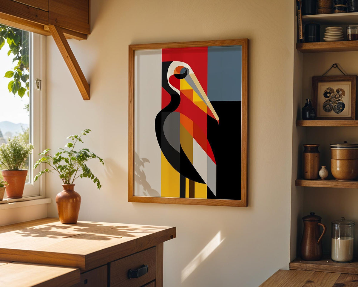 Abstract Pelican Geometric Bird Print, Mid Century Coastal Poster by The Wall Art Studio - physical