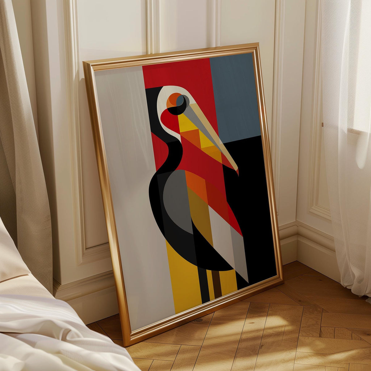 Abstract Pelican Geometric Bird Print, Mid Century Coastal Poster by The Wall Art Studio - physical