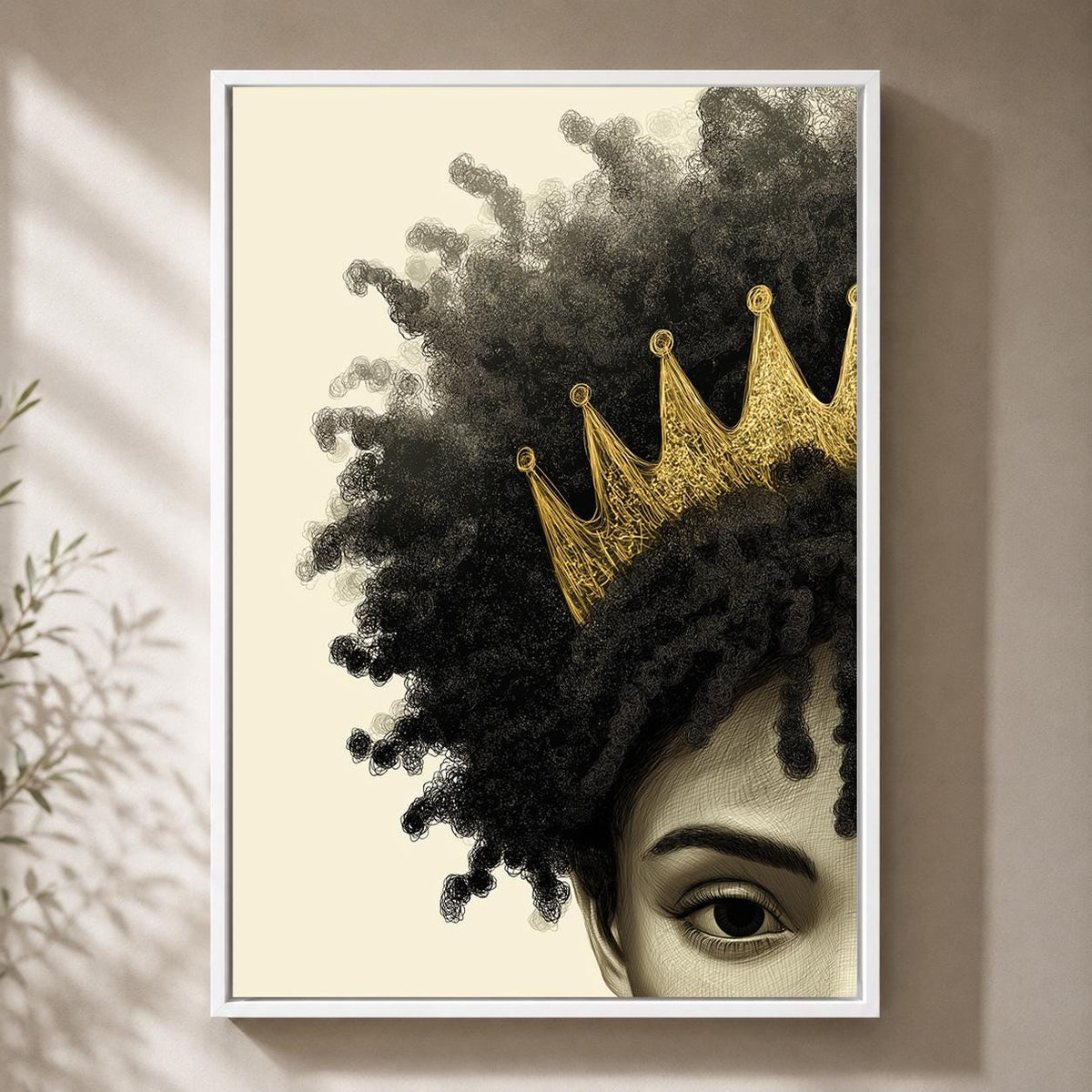 Afrocentric Queen Framed Canvas, Black Woman Crown Wall Art, African Queen Portrait, Gold Crown Framed Canvas Print by The...