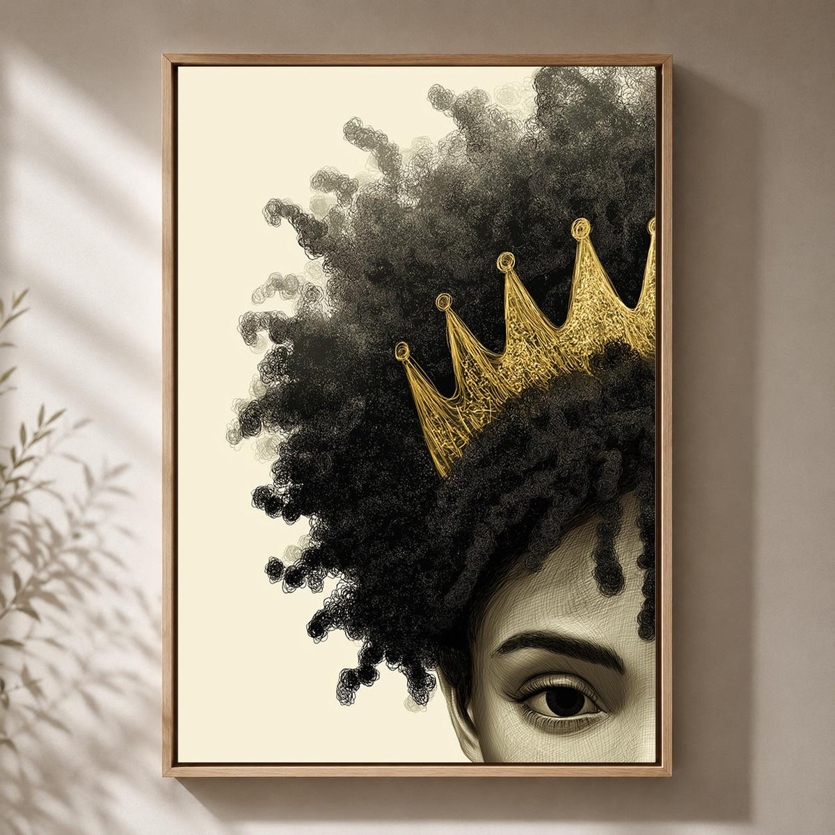 Afrocentric Queen Framed Canvas, Black Woman Crown Wall Art, African Queen Portrait, Gold Crown Framed Canvas Print by The...