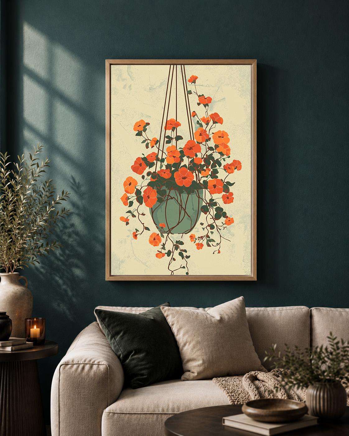 Angel Trumpet Botanical Hanging Planter Framed Canvas Art, Vintage Floral Wall Decor by The Wall Art Studio - physical
