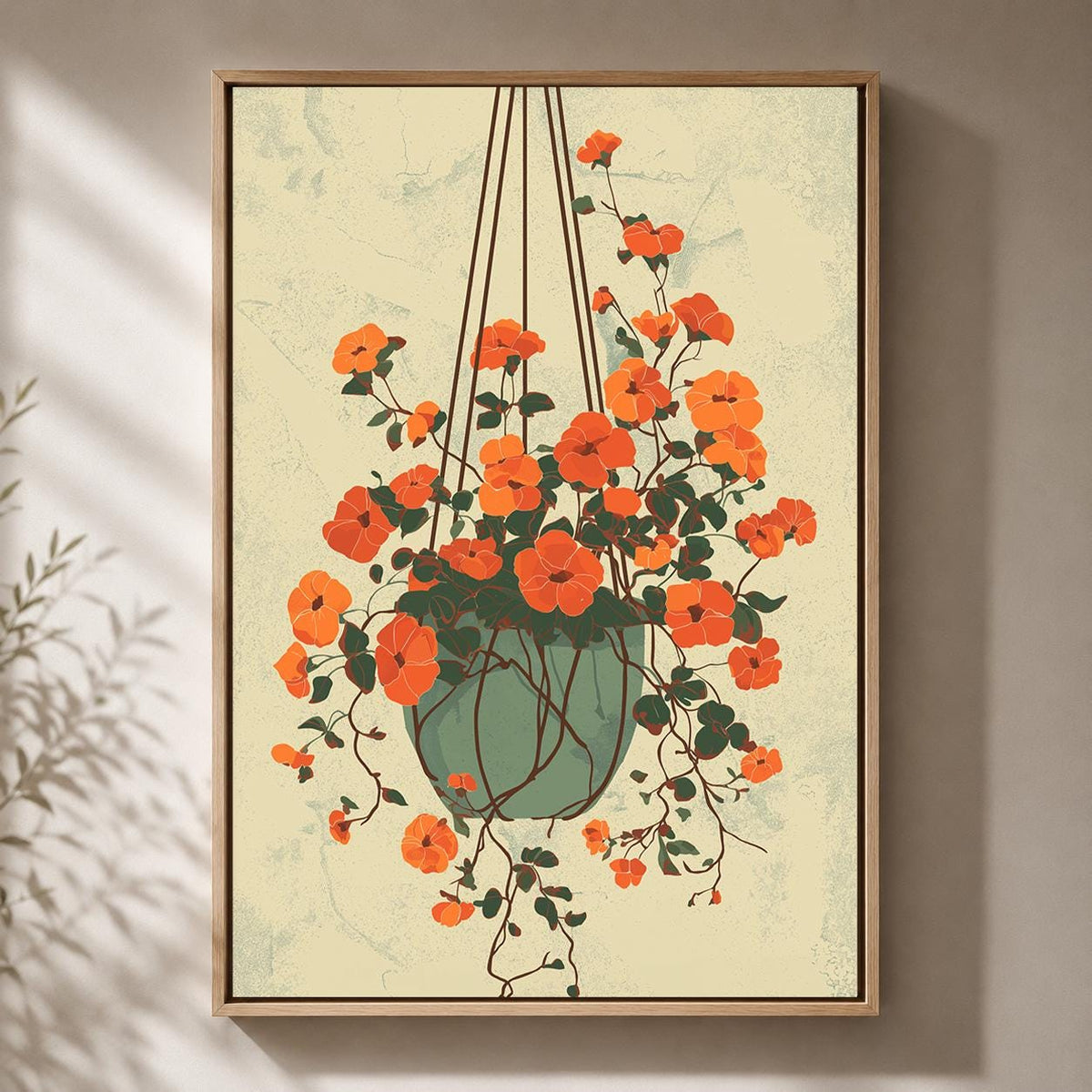 Angel Trumpet Botanical Hanging Planter Framed Canvas Art, Vintage Floral Wall Decor by The Wall Art Studio - physical