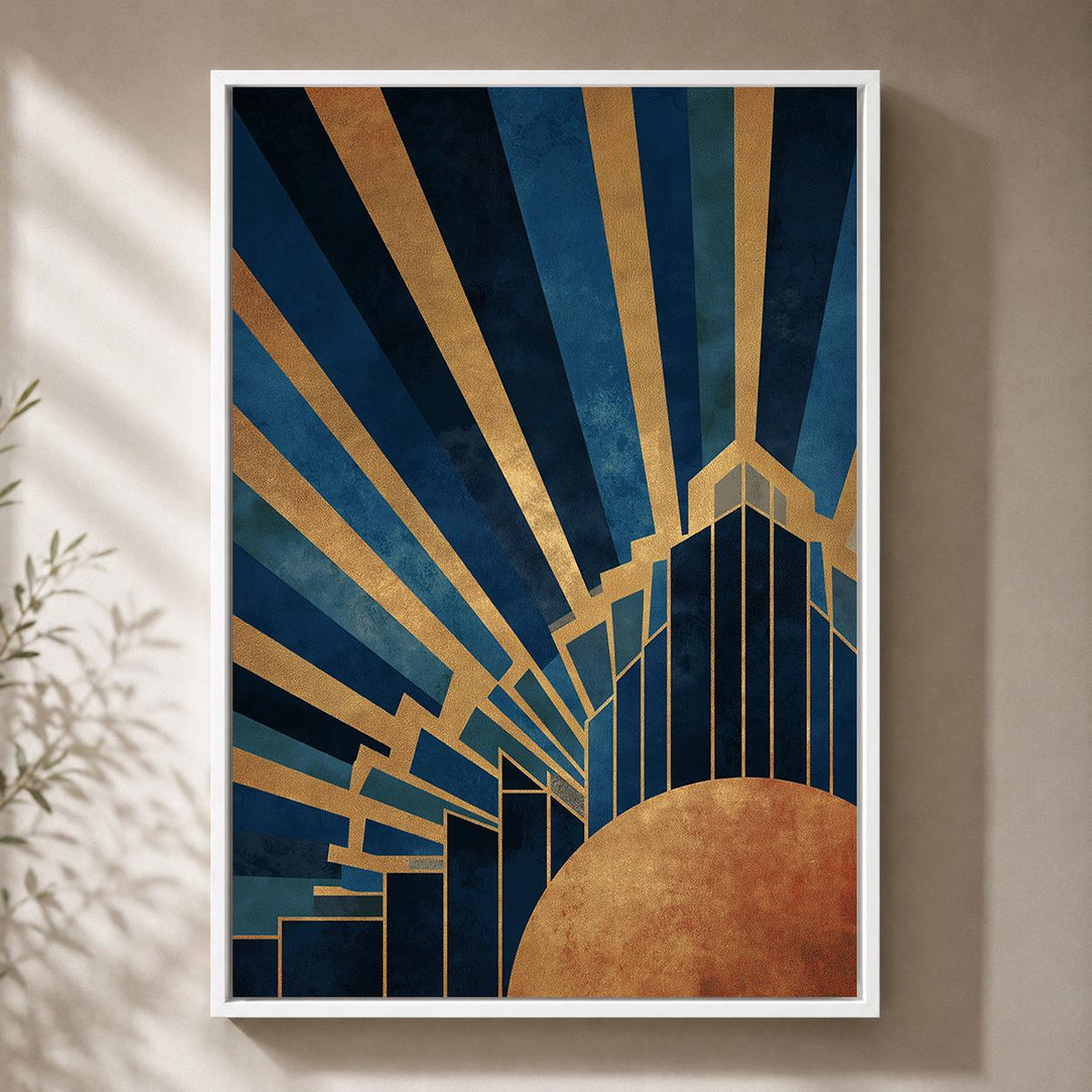 Art Deco Blue Gold Framed Canvas Print, Geometric Luxury Wall Art by The Wall Art Studio - physical