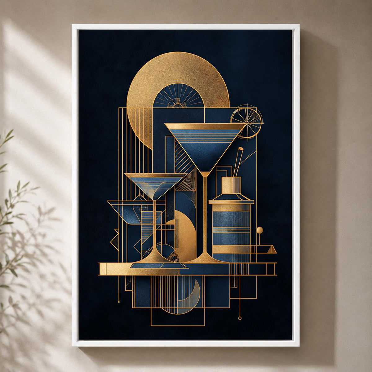 Art Deco Martini Cocktail Framed Canvas Print, Geometric Bar Wall Art, Gatsby Lounge Decor by The Wall Art Studio - physical