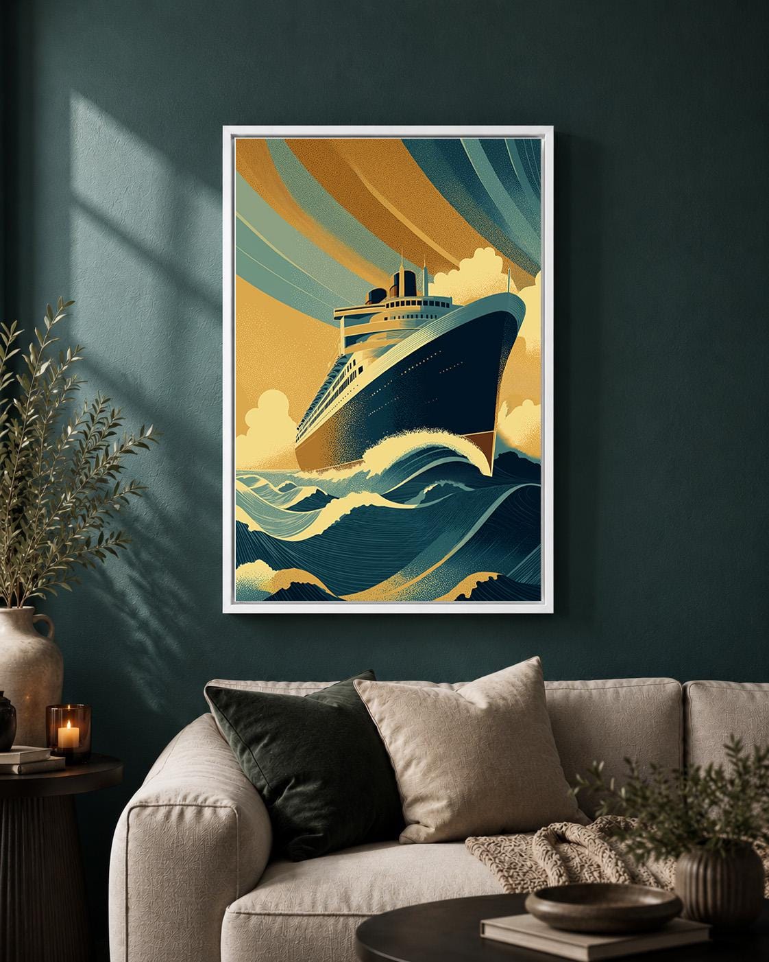 Art Deco Ocean Liner Framed Canvas Print, Maritime Cruise Ship Wall Art by The Wall Art Studio - physical