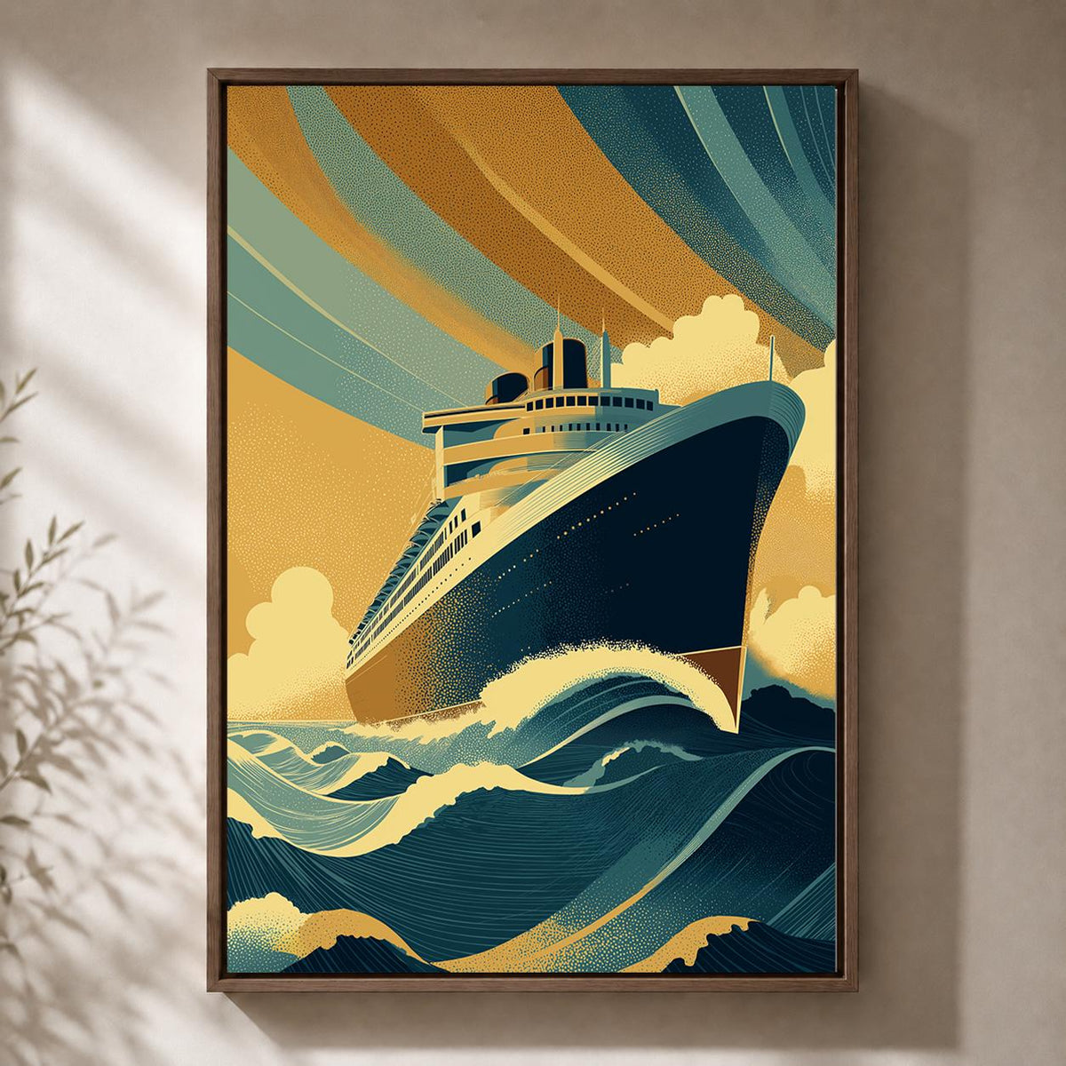 Art Deco Ocean Liner Framed Canvas Print, Maritime Cruise Ship Wall Art by The Wall Art Studio - physical